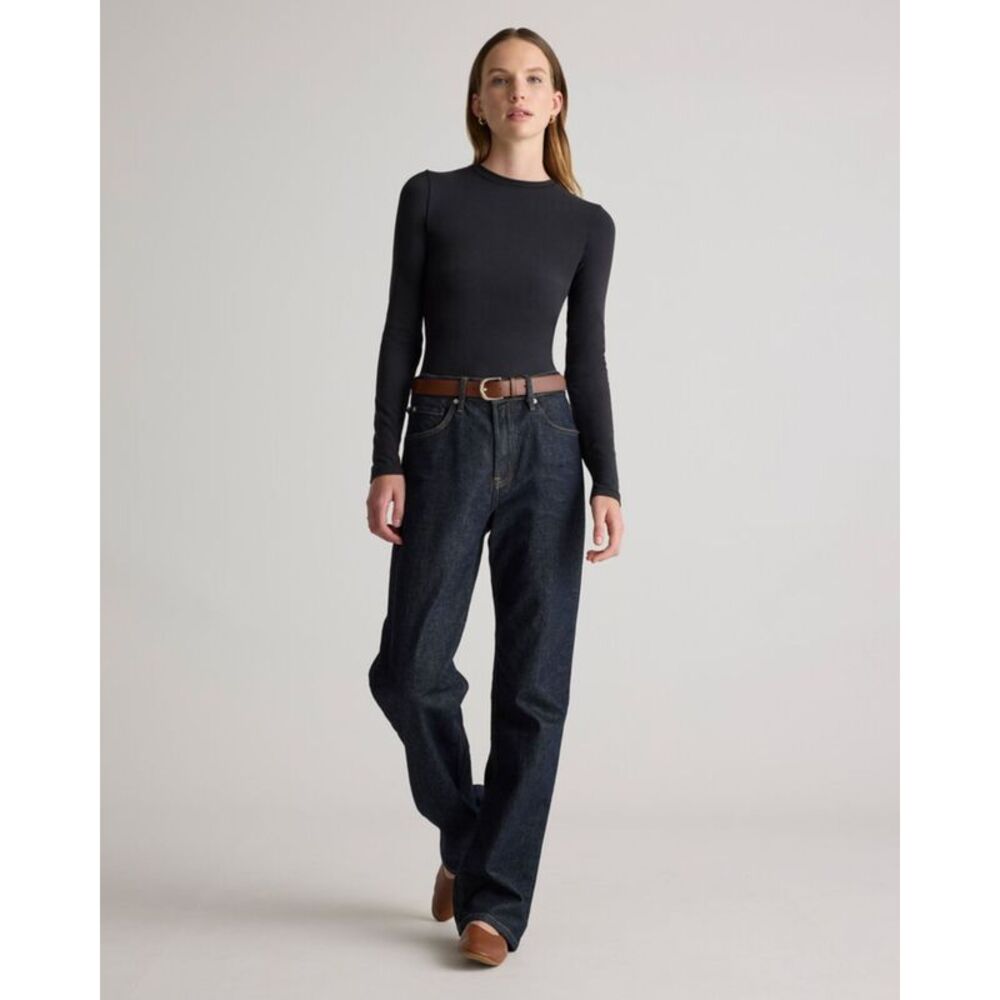 Quince Women's Stretch Cotton Jersey Fitted Long Sleeve T-Shirt Black L